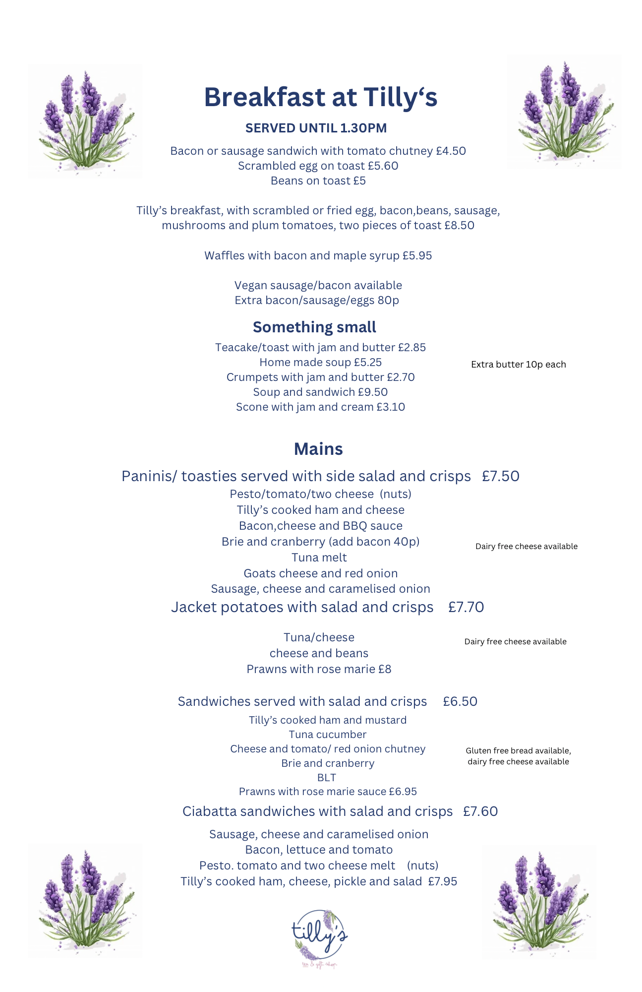 Shop menu