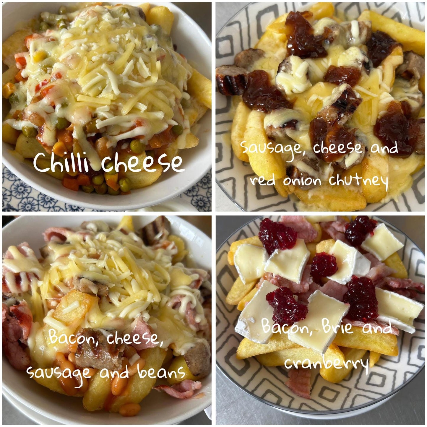 Bacon, sausage, beans and cheese